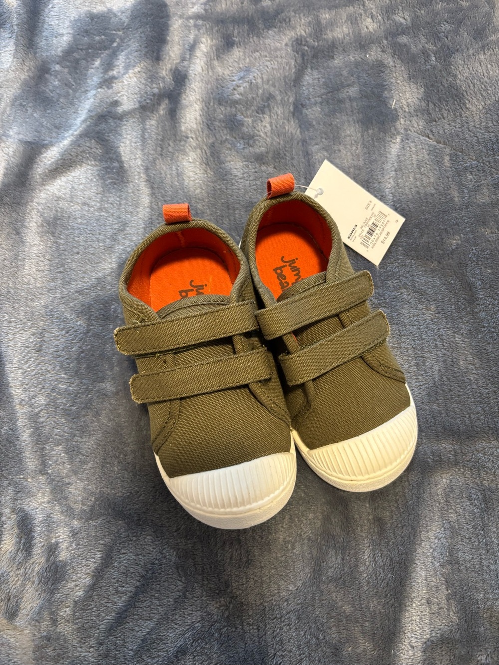 jumping beans Olive Canvas Double Velcro Kids Sneakers with Orange Accent